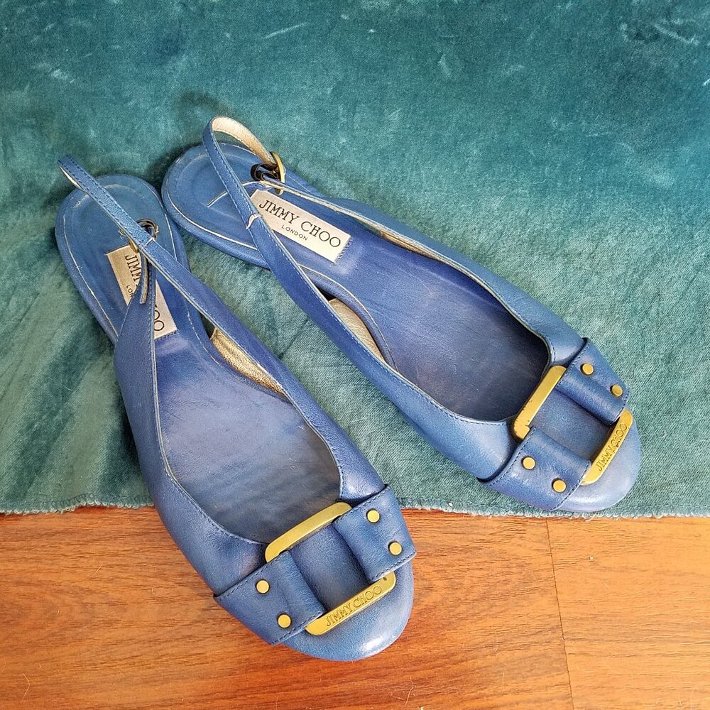 Jimmy Choo Blue Leather Morse Buckle Ballet Flats, EUR size 40.5, US 10